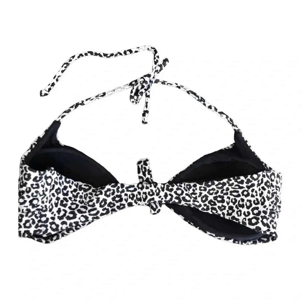 Amuse Society Leopard Print Bikini Bathing Suit Top S